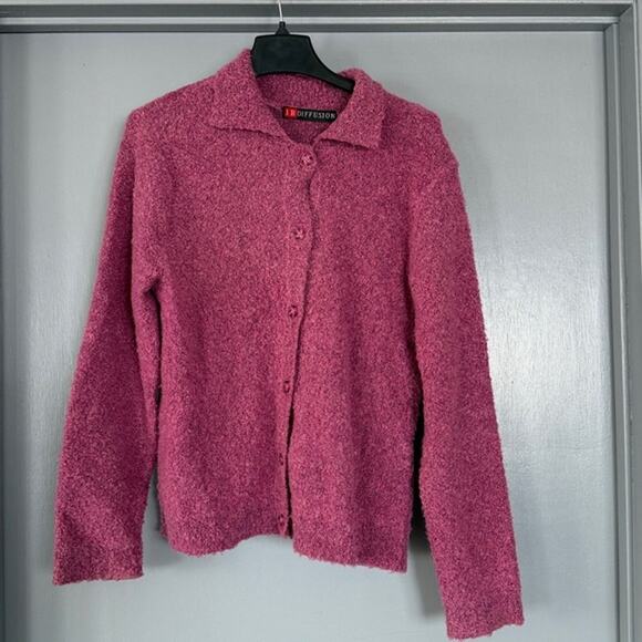 IB Diffusion Women's Acrylic Wool Blend Pink Button Front Cardigan sz Large - Picture 1 of 5